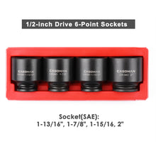 Load image into Gallery viewer, CASOMAN 1/2'' Drive Spindle Axle Nut Impact Socket Set, 6 Point,4PC 1/2-Inch Impact Socket Set