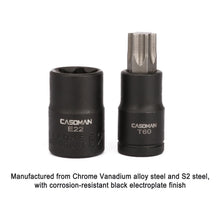Load image into Gallery viewer, CASOMAN 25 Piece Torx Bit Socket and External Socket Set, 13 Star Socket Bits (T8- T60)&amp; 12 Female E-Torx Sockets (E4-E22)