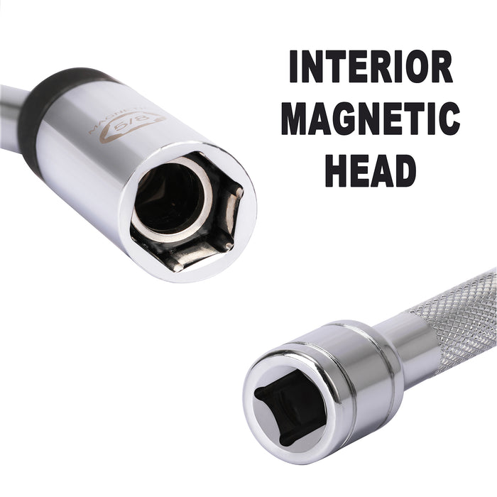 CASOMAN 5/8" Swivel Magnetic Spark Plug Socket, 3/8" Drive x 8-Inch Ext. Bar Length, 360 Degree Swivel, Enhanced Magnetic Design, 6 Point, Cr-V Steel