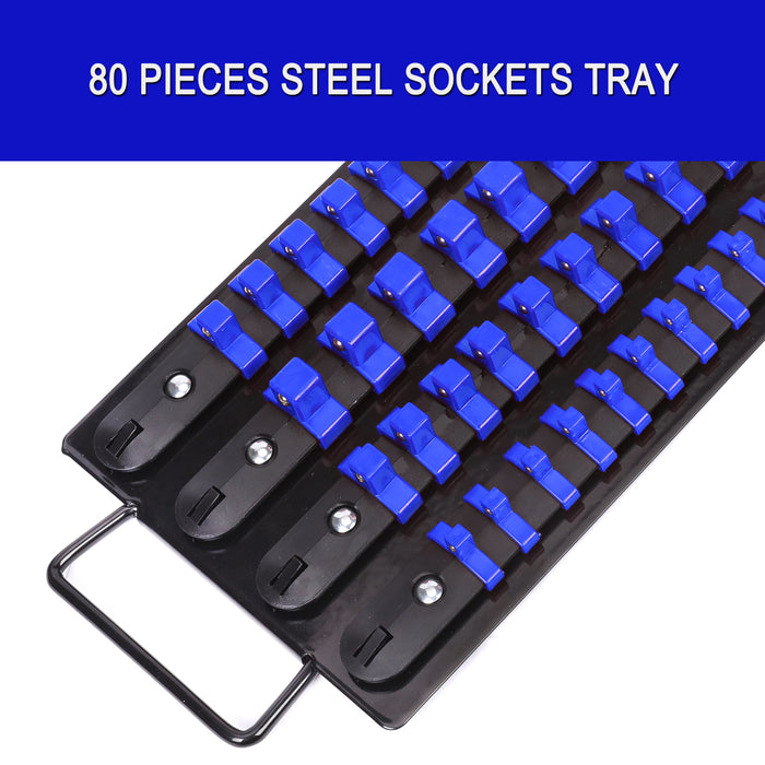 CASOMAN 80-Piece Heavy Duty Socket Organizer Tray, 1/4-Inch, 3/8-Inch, 1/2-Inch,Premium Quality Socket Holders