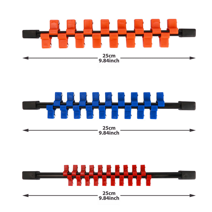 CASOMAN 3 Pieces Double Sided ABS Socket Organizer 1/4" 3/8" 1/2", Mountable Sliding Tray Rack Tool Rail Holder…