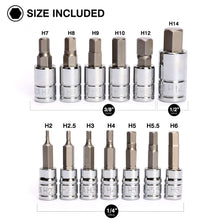 Load image into Gallery viewer, CASOMAN 13 Piece Hex Bit Socket Set, Metric, 2 mm-14 mm, S2 Steel Allen Bit Socket Kit