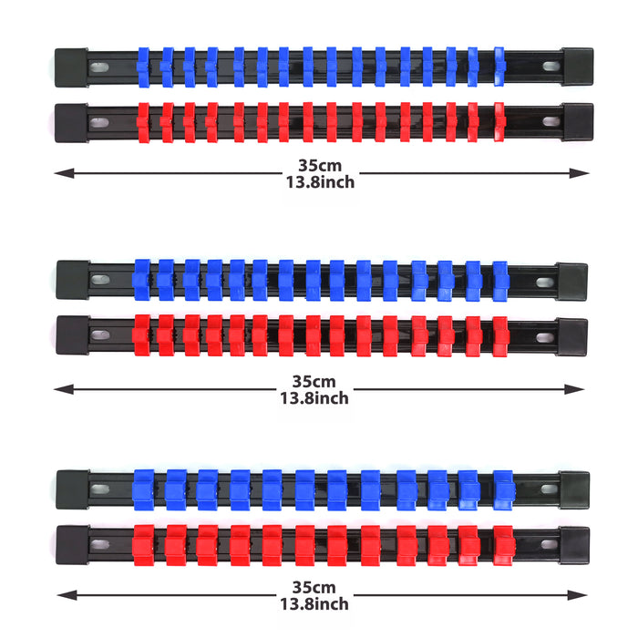 CASOMAN 6PC ABS Socket Organizer, 1/4-Inch, 3/8-Inch, 1/2-Inch, Premium Quality Socket Holders (6-Piece Set, Blue & Red)