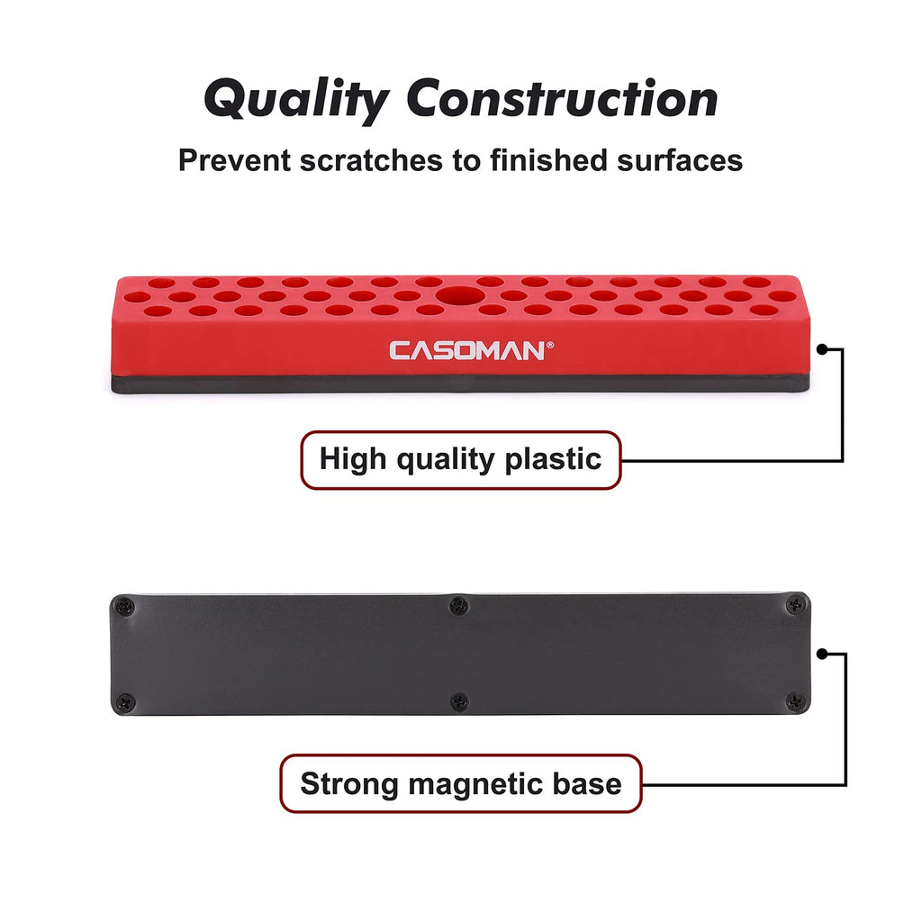 CASOMAN 2PCS 1/4" Hex Bit Organizer with Magnetic Base - Red, 86 Hole Bit Organizer with Strong Magnetic Base, Magnetic Bit Organizer for Your Specialty