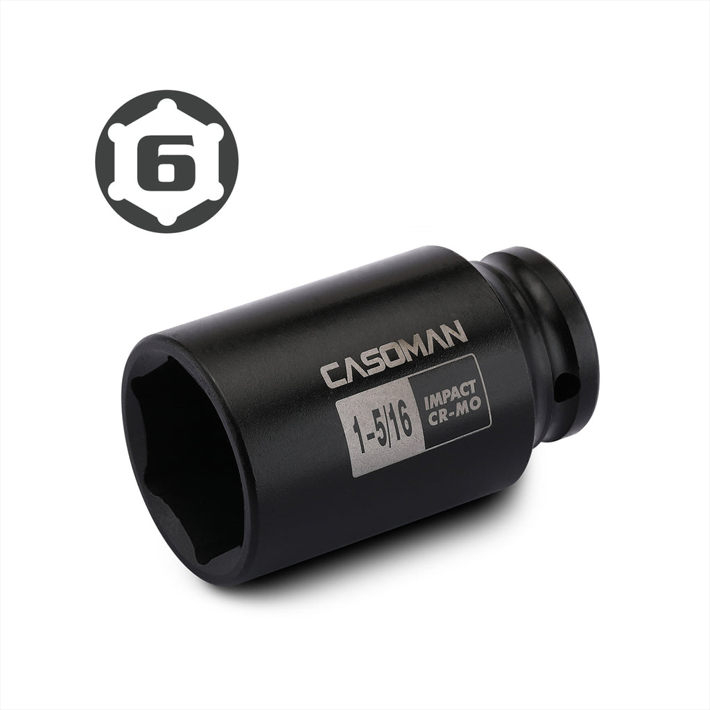 CASOMAN 6-Point 1/2-Inch Drive Deep Impact Socket- 1-5/16" (SAE),1/2-inch Drive 6 Point Axle Nut Socket for Easy Removal of Axle Shaft Nuts (1-5/16")