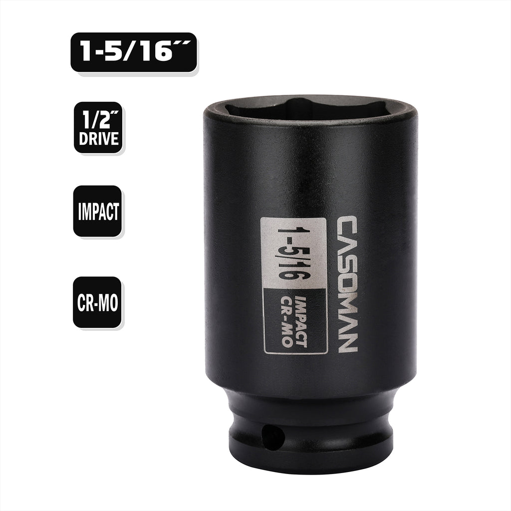 CASOMAN 6-Point 1/2-Inch Drive Deep Impact Socket- 1-5/16" (SAE),1/2-inch Drive 6 Point Axle Nut Socket for Easy Removal of Axle Shaft Nuts (1-5/16")