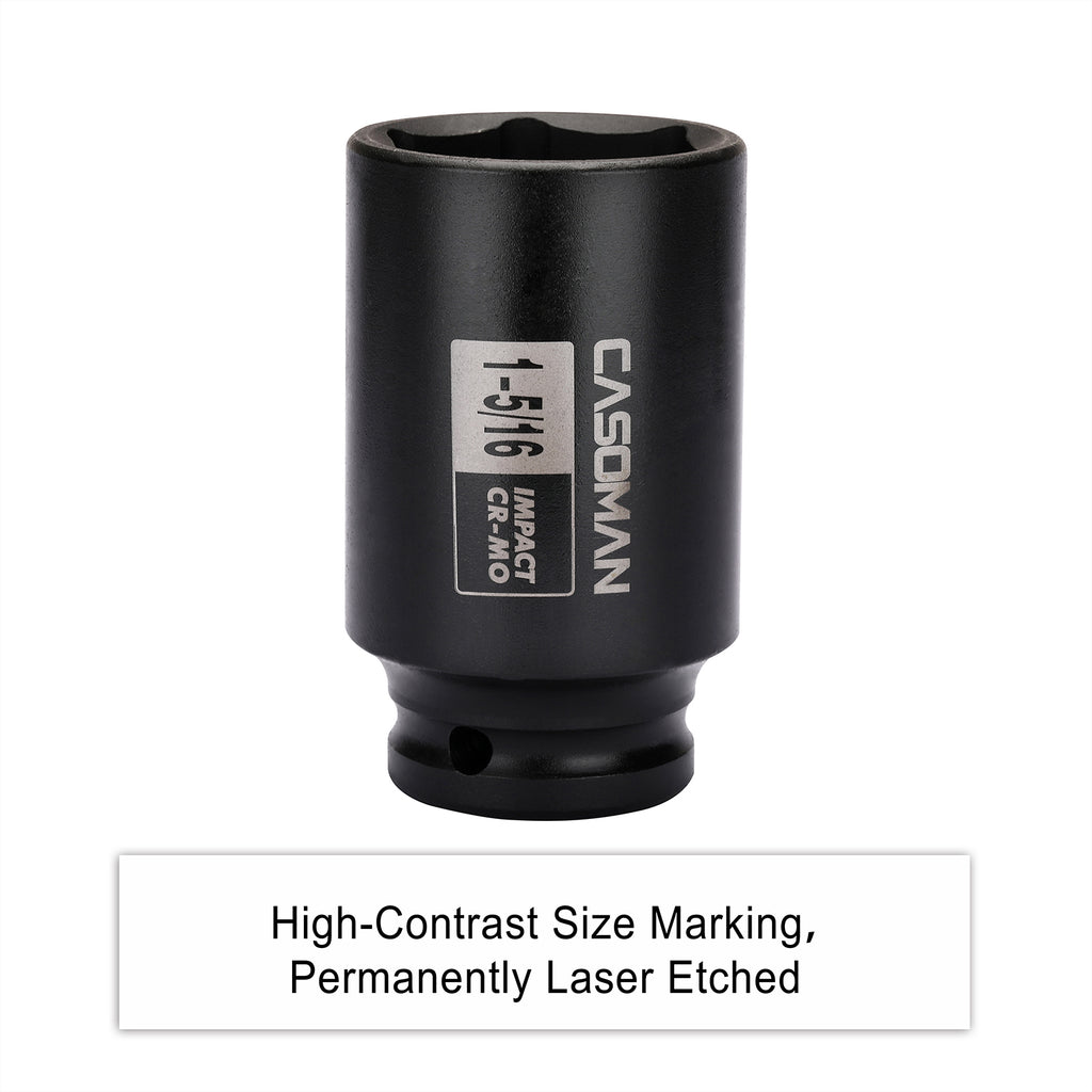 CASOMAN 6-Point 1/2-Inch Drive Deep Impact Socket- 1-5/16" (SAE),1/2-inch Drive 6 Point Axle Nut Socket for Easy Removal of Axle Shaft Nuts (1-5/16")