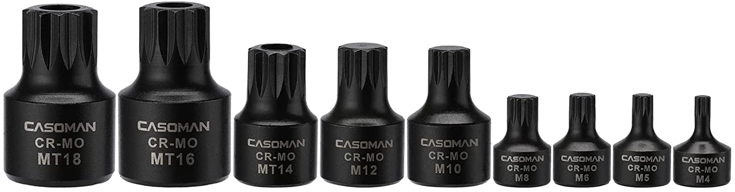 CASOMAN 9-Piece Low Profile Impact Triple Square Bit Socket Set,Includes Storage Rail,1/4", 3/8" and 1/2" Drive,CR-MO Steel, Designed for Impact Use