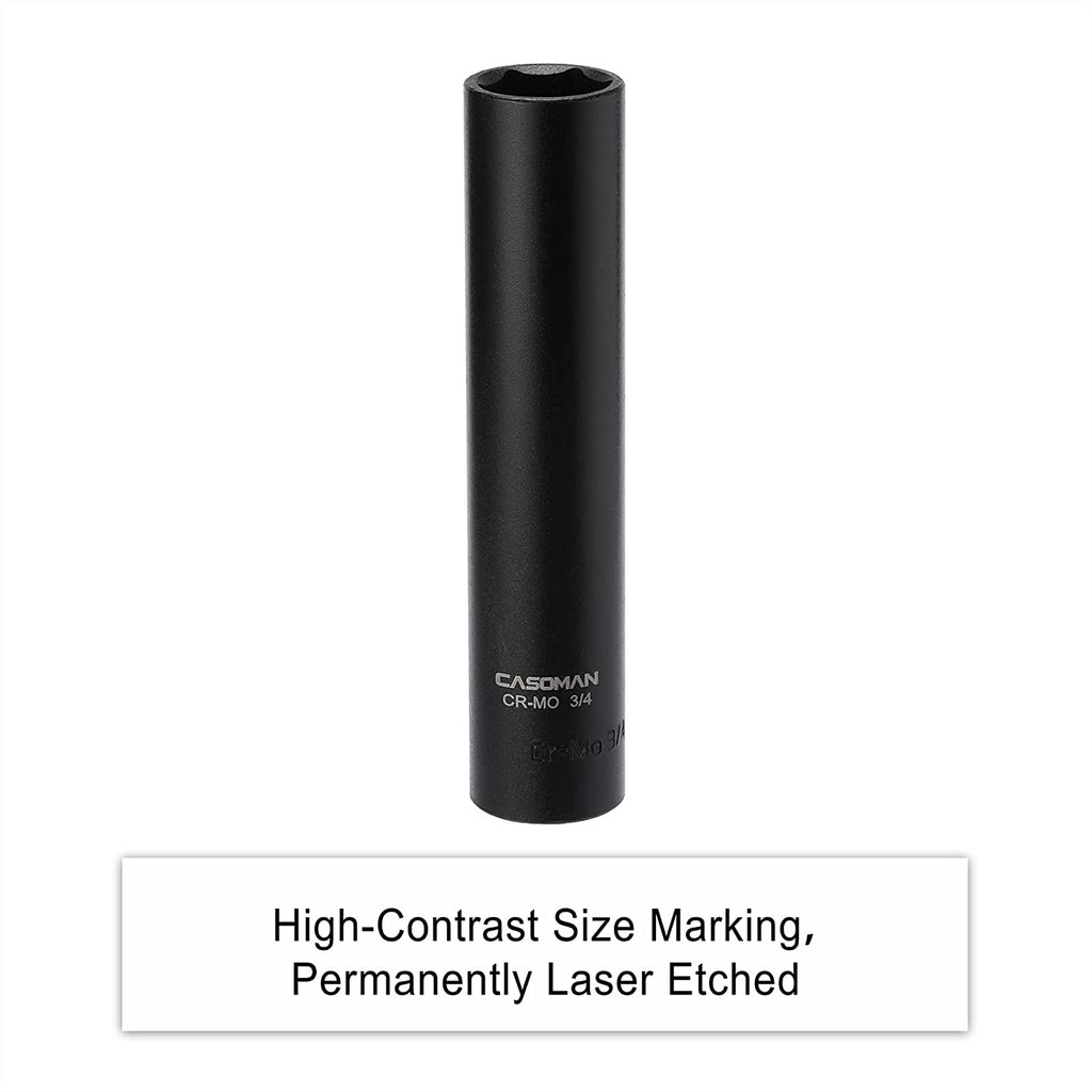 CASOMAN 1/2-Inch Drive Extra Deep Socket (3/4"), CR-MO, SAE, 6-Point, Extra Long
