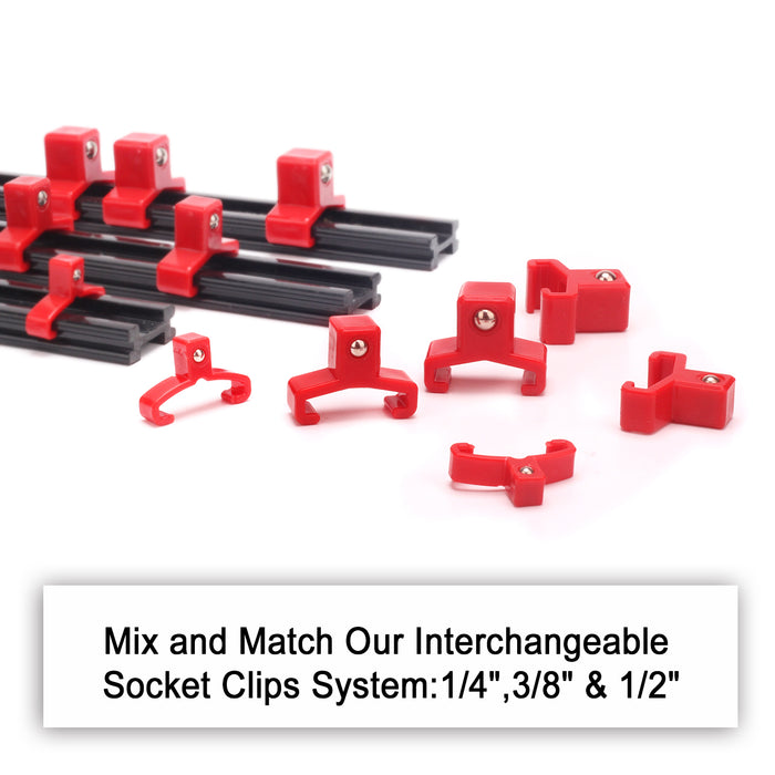 CASOMAN 30-Piece Socket Clip Set, 1/2-inch, 3/8-inch,1/4-inch Red Spring Loaded Ball Bearing Socket Clips