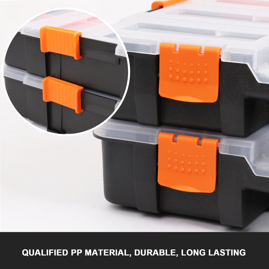 CASOMAN Tool Box Organizer Interlocking Black Small Parts Organizer for Fasteners and Crafts w/Removable Dividers (2 Piece Pack)