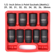 Load image into Gallery viewer, CASOMAN 1/2- Inch Drive Deep Spindle Axle Nut Impact Socket Set, 6 Point, CR-MO, Metric, 29mm-38mm, 9-Piece 1/2" Dr. Deep Impact Socket Set