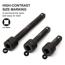 Load image into Gallery viewer, CASOMAN 3/4” Drive Impact Extension Bar, Cr-Mo Steel ,3-Piece Set , 4”, 6”, 10” ext. bar