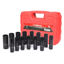 Load image into Gallery viewer, CASOMAN 1/2-Inch Drive Deep Impact Socket Set, Metric, Cr-V, 6-Point, 10 mm - 24 mm, 14-Sockets Set