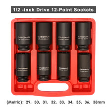 Load image into Gallery viewer, CASOMAN 1/2-Inch Drive Deep Spindle Axle Nut Impact Socket Set,12 Point, 8 Piece 1/2" Heavy Duty Impact Socket Set
