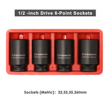 Load image into Gallery viewer, CASOMAN 1/2'' Drive Deep Spindle Axle Nut Impact Socket Set, 6 Point,Heavy Duty Use In Removing And Installing Axle Nuts