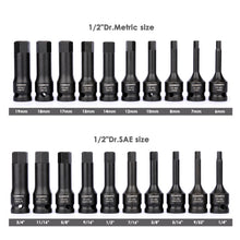 Load image into Gallery viewer, CASOMAN 1/2" Drive Master Impact Hex Bit Set, Hex Driver, SAE/Metric, 1/4" - 3/4", 6mm - 19mm, 20-Piece 1/2" Drive Allen Bit Socket Set