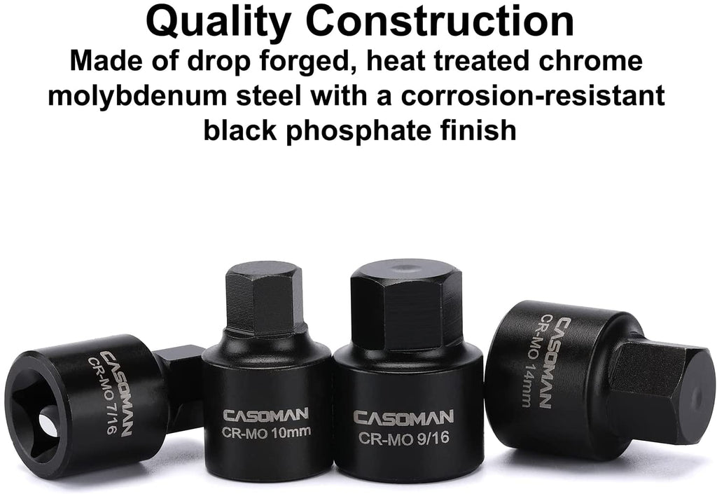 CASOMAN 16 Piece 3/8 Inch Drive Low Profile Impact Hex Driver Set, Cr-Mo, 1/4"-3/4", 6mm-19mm, Impact SAE and Metric Hex Bit Socket Set