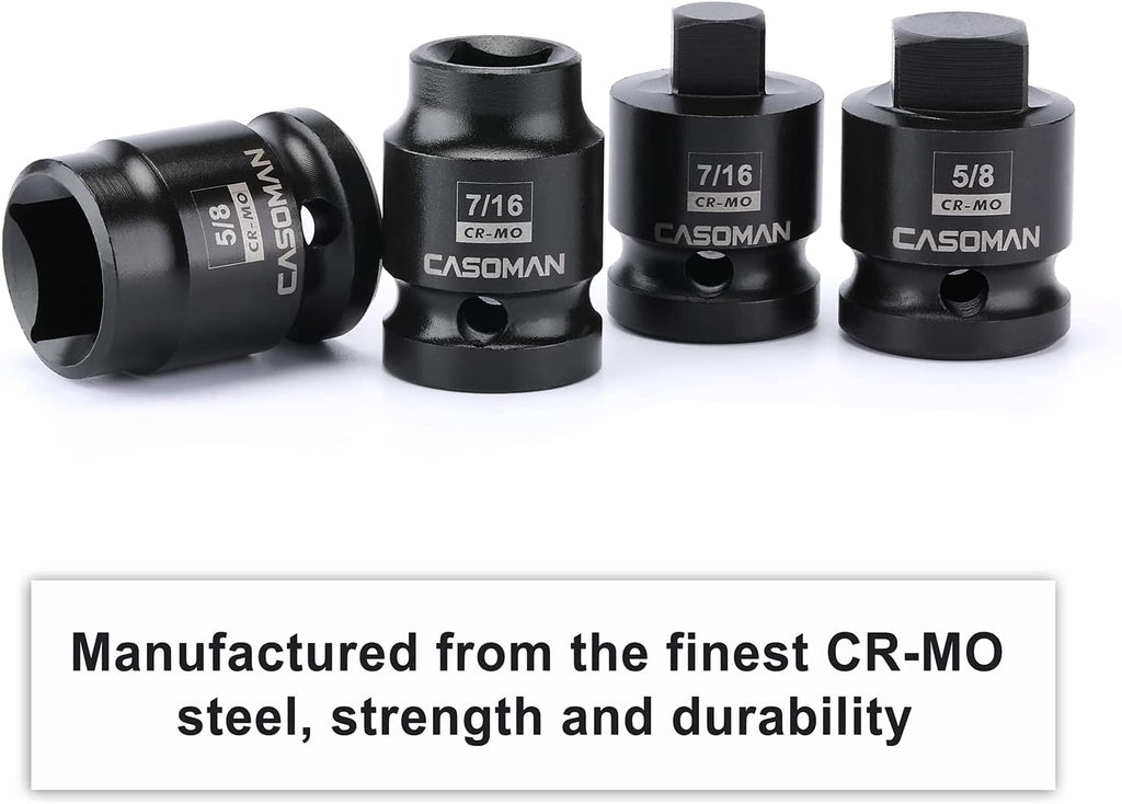 CASOMAN 8PCS 1/2-Inch Drive Pipe Plug Socket Set,SAE,Male/Female Set,7/16",1/2",5/8",9/16",Tapered Male Square Drive,Chamfered Female Square Drive