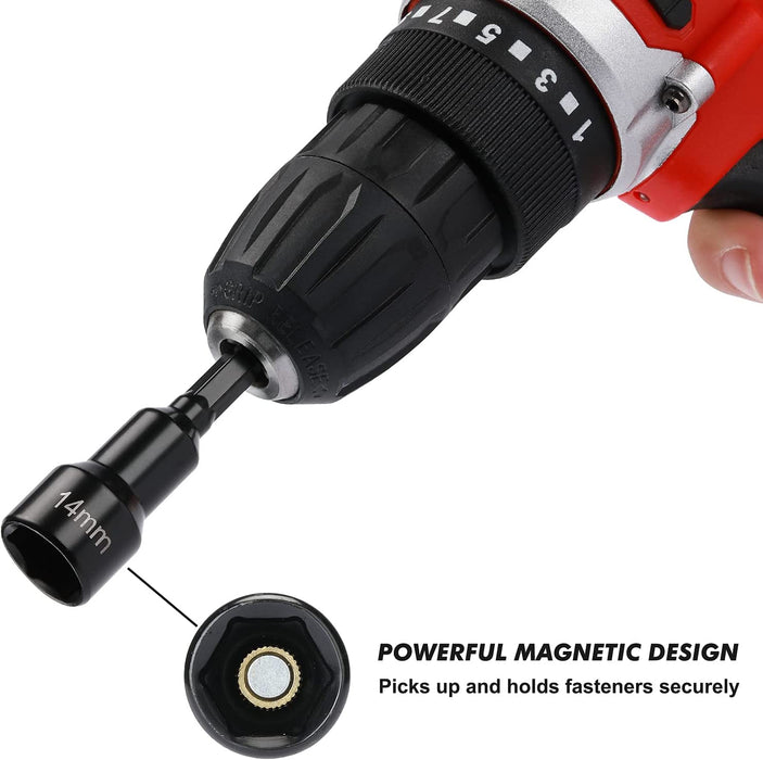 CASOMAN 12 Pieces 1/4" Magnetic Hex Nut Driver Set, 1/4" to 9/16", 8 to 10mm, Impact Ready Magnetic Nut Driver Bit Set, SAE&Metric