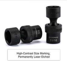Load image into Gallery viewer, CASOMAN 12 Pieces 3/8-Inch Drive Shallow Universal Impact Socket Set, SAE, 5/16"-1", CR-MO, Swivel Socket