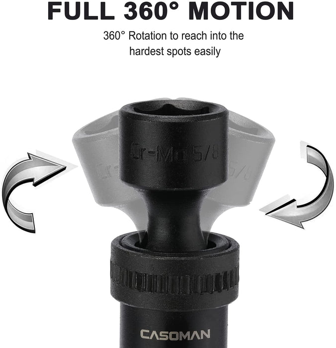 CASOMAN 12 Pieces 3/8-Inch Drive Shallow Universal Impact Socket Set, SAE, 5/16"-1", CR-MO, Swivel Socket