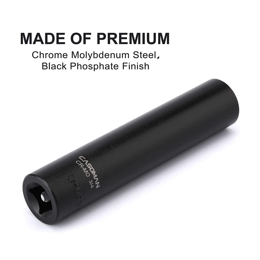 CASOMAN 1/2-Inch Drive Extra Deep Socket (3/4"), CR-MO, SAE, 6-Point, Extra Long