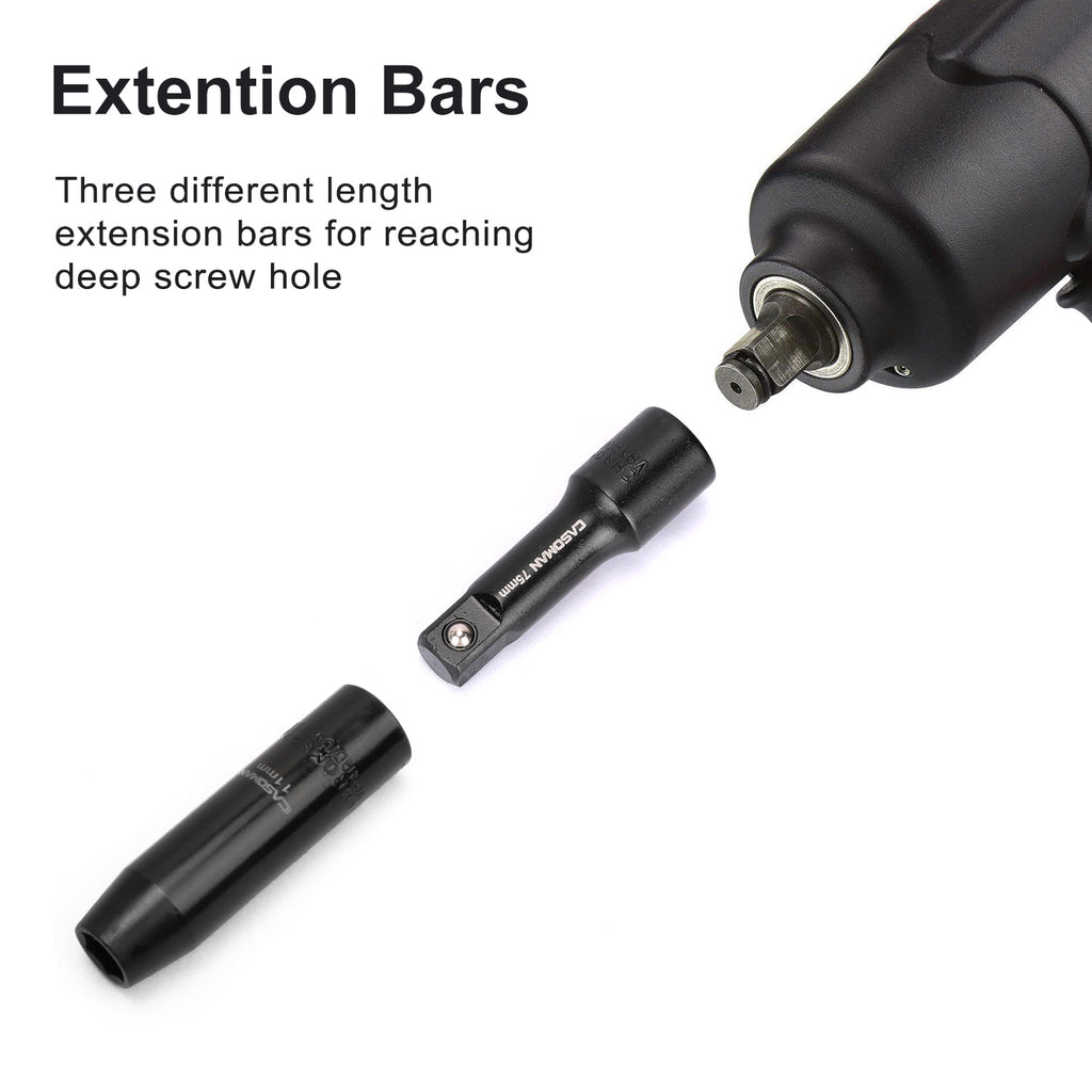 CASOMAN 9 Pieces Extension Bar Set, 1/4", 3/8" and 1/2" Drive Socket Extension, Premium Chrome Vanadium Steel with Black Phosphate Finish