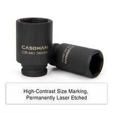 Load image into Gallery viewer, CASOMAN 1/2- Inch Drive Deep Spindle Axle Nut Impact Socket Set, 6 Point, CR-MO, Metric, 29mm-38mm, 9-Piece 1/2" Dr. Deep Impact Socket Set