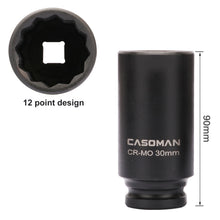 Load image into Gallery viewer, CASOMAN 1/2-Inch Drive Deep Spindle Axle Nut Impact Socket Set,12 Point, Metric, CR-MO, 30,32,34,36mm, 4-Piece 1/2" Heavy Duty Impact Socket Set