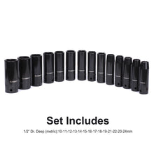 Load image into Gallery viewer, CASOMAN 1/2-Inch Drive Deep Impact Socket Set, Metric, Cr-V, 6-Point, 10 mm - 24 mm, 14-Sockets Set