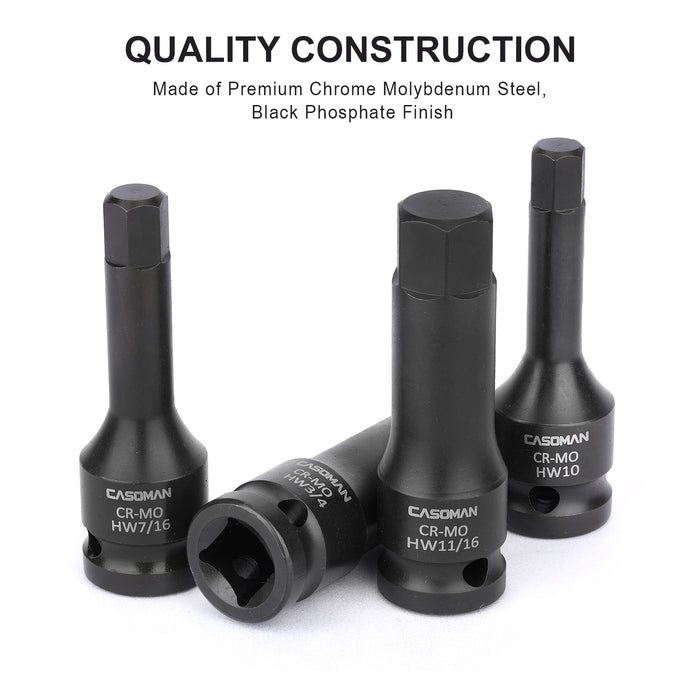 CASOMAN 1/2" Drive Master Impact Hex Bit Set, Hex Driver, SAE/Metric ...