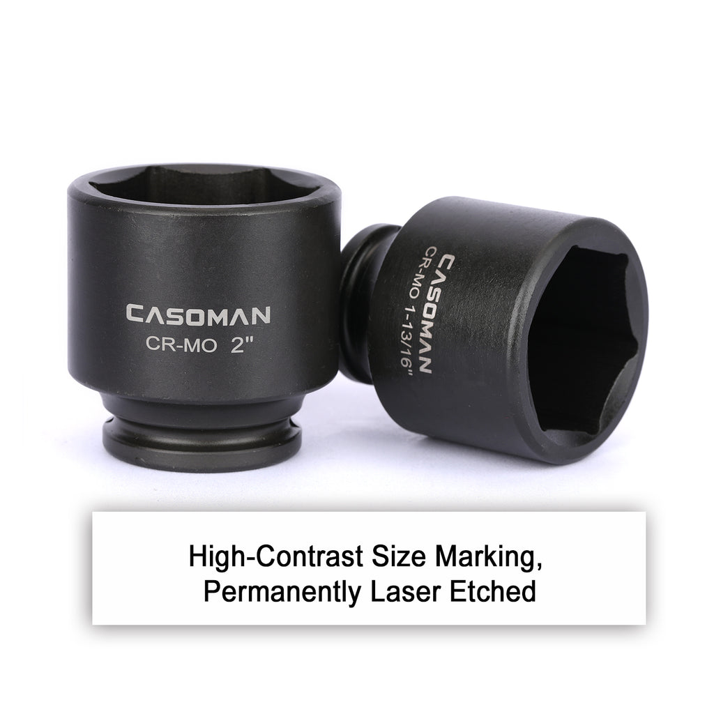 CASOMAN 1/2'' Drive Spindle Axle Nut Impact Socket Set, 6 Point,4PC 1/2-Inch Impact Socket Set