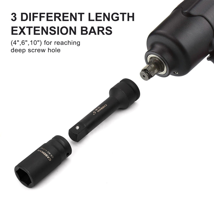 CASOMAN 3/4” Drive Impact Extension Bar, Cr-Mo Steel ,3-Piece Set , 4”, 6”, 10” ext. bar