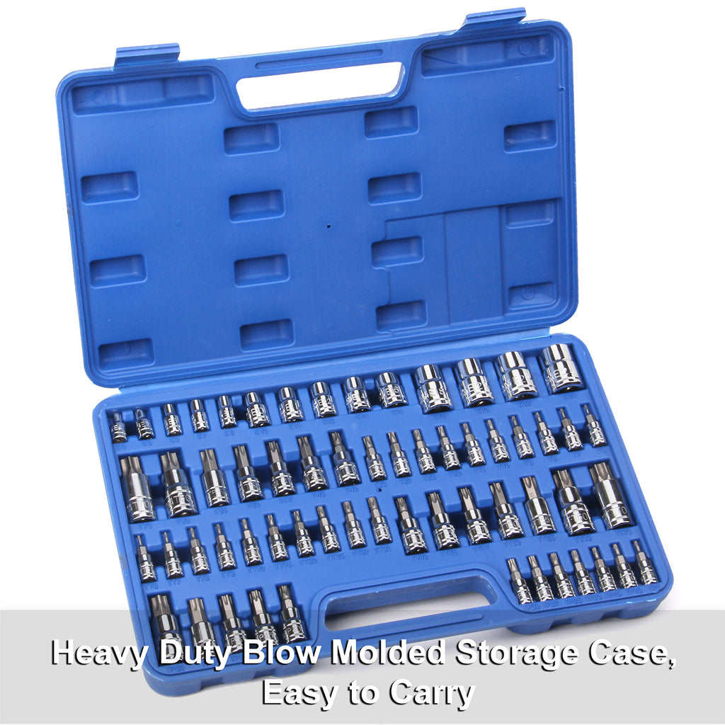 CASOMAN Master Torx Bit Socket and External Torx Socket Set, 60-Piece Set, S2 and Cr-V Steel，E4-E24, T6-T70,TT6-TT70,TP8-TP60