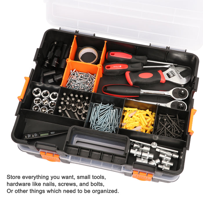 CASOMAN Tool Box Organizer Interlocking Black Small Parts Organizer for Fasteners and Crafts w/Removable Dividers (2 Piece Pack)