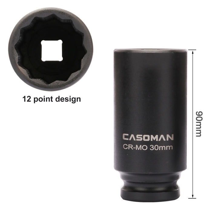CASOMAN 1/2-Inch Drive Deep Spindle Axle Nut Impact Socket Set,12 Point, 8 Piece 1/2" Heavy Duty Impact Socket Set