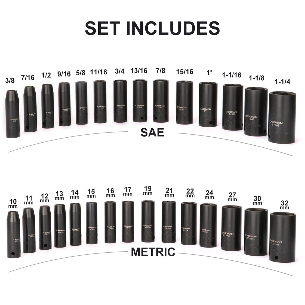 CASOMAN 1/2" Drive Master Impact Socket Set, 36 Piece Deep