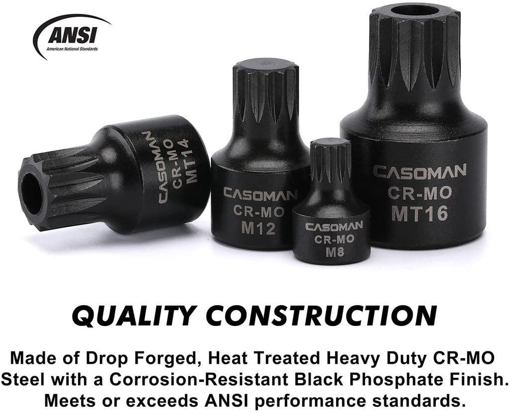 CASOMAN 9-Piece Low Profile Impact Triple Square Bit Socket Set,Includes Storage Rail,1/4", 3/8" and 1/2" Drive,CR-MO Steel, Designed for Impact Use
