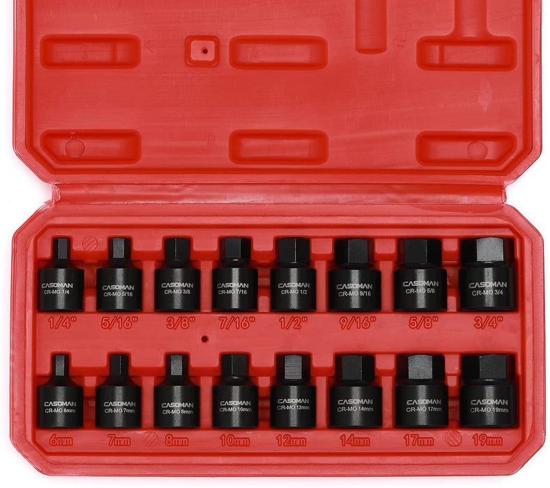 CASOMAN 16 Piece 3/8 Inch Drive Low Profile Impact Hex Driver Set, Cr-Mo, 1/4