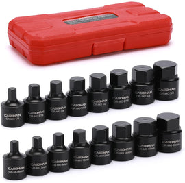 CASOMAN 16 Piece 3/8 Inch Drive Low Profile Impact Hex Driver Set, Cr-Mo, 1/4