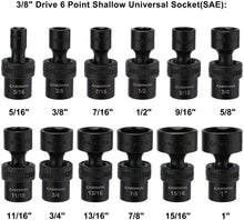 Load image into Gallery viewer, CASOMAN 12 Pieces 3/8-Inch Drive Shallow Universal Impact Socket Set, SAE, 5/16"-1", CR-MO, Swivel Socket