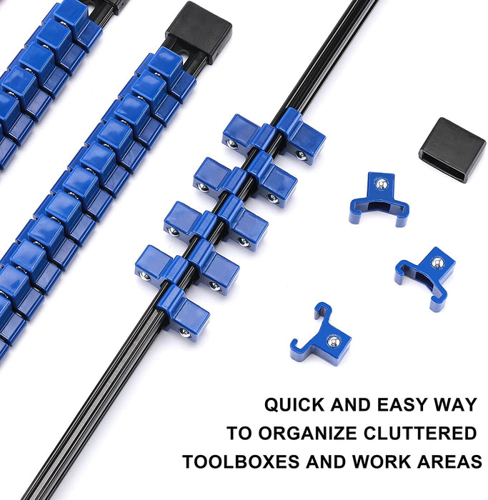 CASOMAN 6 Pieces 1/2" Drive Socket Organizer Rails,SAE And Metric Socket Holder Rail, Mountable Sliding Tray Rack Tool Rail Holder,For 1/2-inch Socket