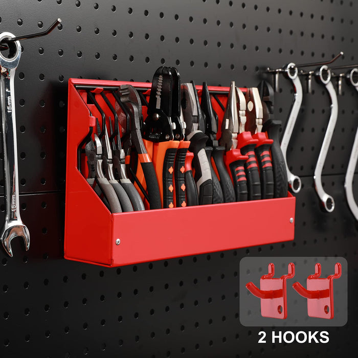 CASOMAN Plier Organizer Rack, Pliers Cutters Organizer, Black/Red, 14-Slot Plier Rack, Keep Pliers Organized in Tool Drawer