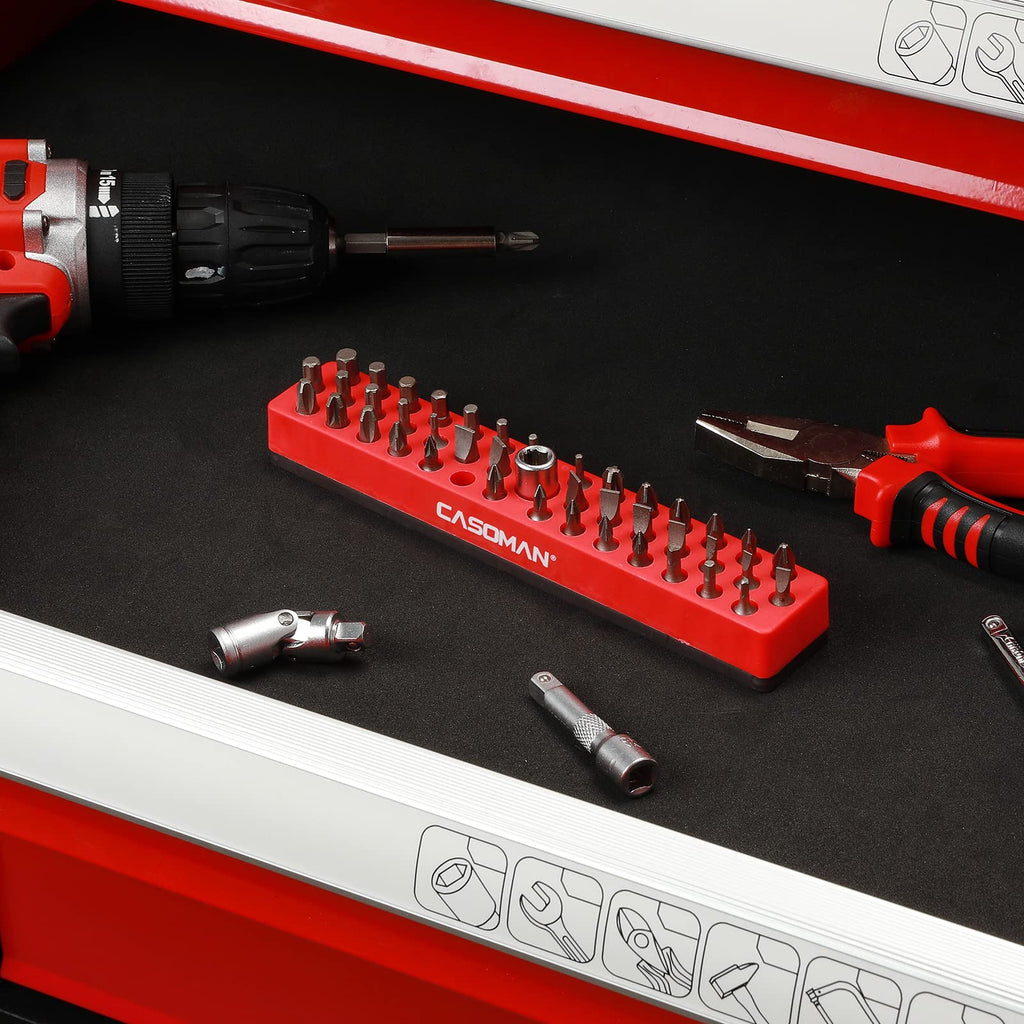 CASOMAN 2PCS 1/4" Hex Bit Organizer with Magnetic Base - Red, 86 Hole Bit Organizer with Strong Magnetic Base, Magnetic Bit Organizer for Your Specialty