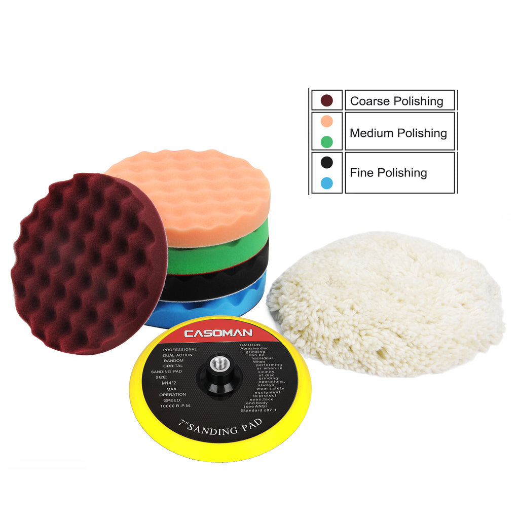 CASOMAN 7-Inch Buffing and Polishing Pad Kit, 7 Pieces 7" Polishing Sponge, Waxing Buffing Pad Kit