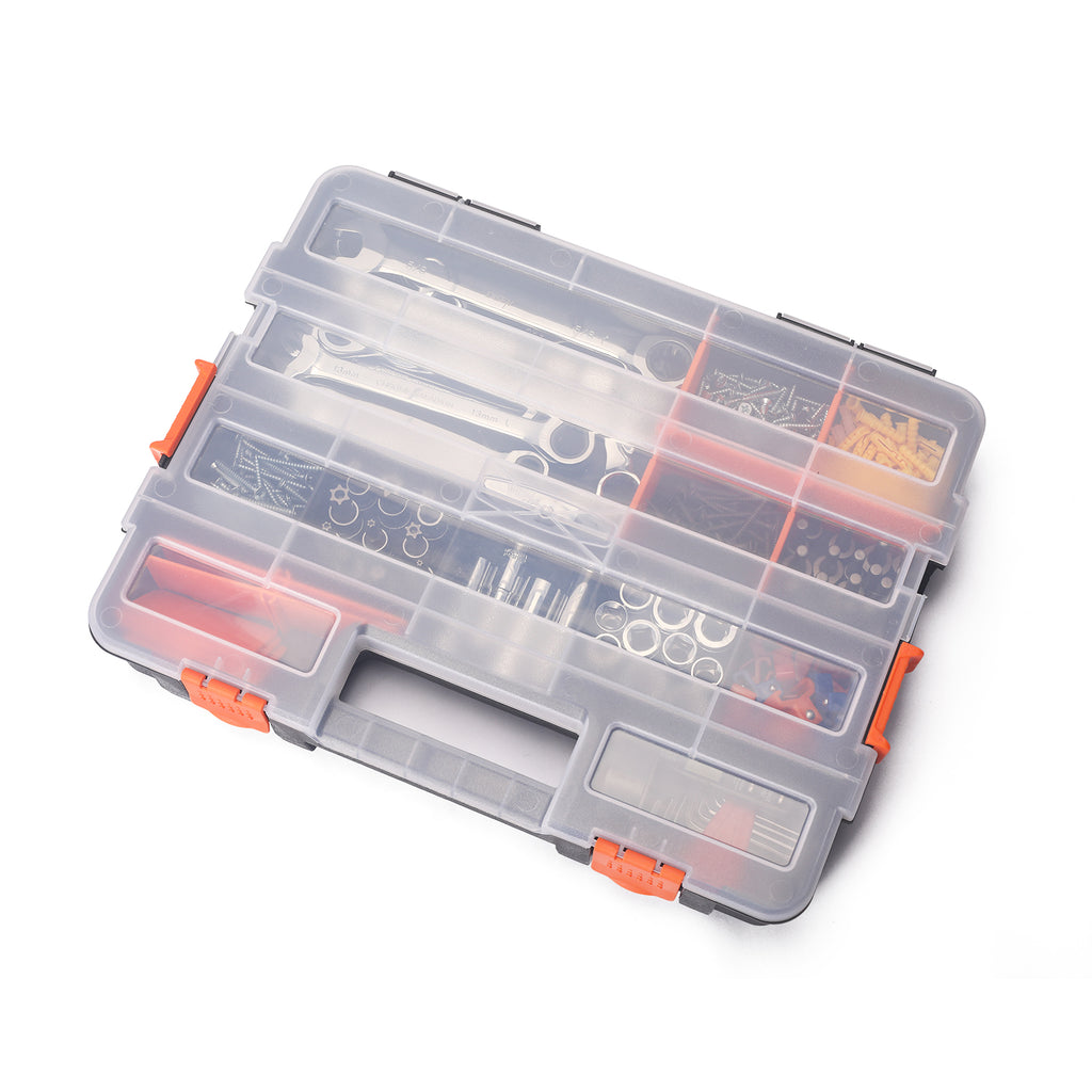 CASOMAN Tool Box Organizer Interlocking Black Small Parts Organizer for Fasteners and Crafts w/Removable Dividers (2 Piece Pack)