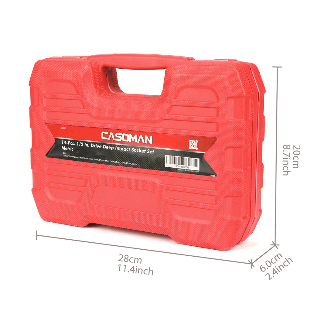 CASOMAN 1/2-Inch Drive Deep Impact Socket Set, Metric, Cr-V, 6-Point, 10 mm - 24 mm, 14-Sockets Set