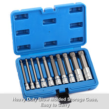 Load image into Gallery viewer, CASOMAN 10 Piece Spline Tip Bit Socket Set, M-Type, S2 and Cr-V Steel, Extra Long 4'' Length, M4-M18, XZN Triple Square Spline Bit Socket Set