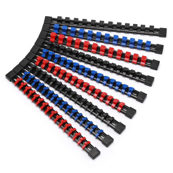 CASOMAN 9PC ABS Socket Organizer, 1/4-Inch, 3/8-Inch, 1/2-Inch, Premium Quality Socket Holders (9-Piece Set, Blue, Red, Black)